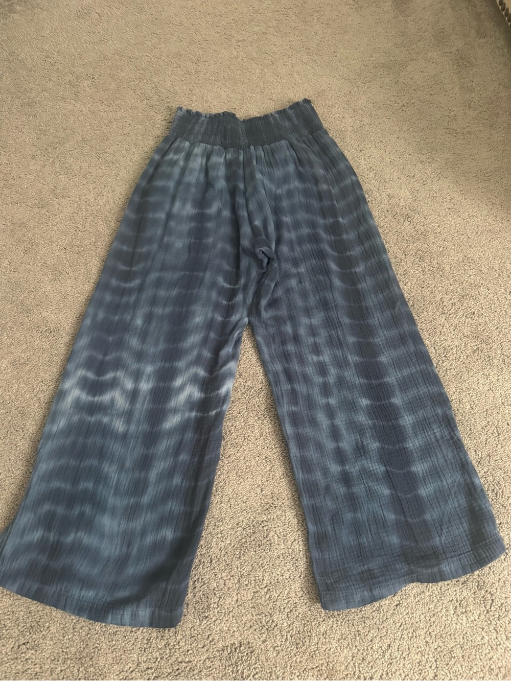 Tie-Dye Gauze, Boho Wide Leg Lounge Pants - Blue